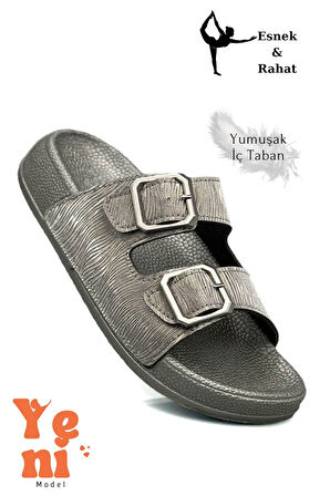 Kadın Telik Çift Toka Yumuşak ve Esnek Tabanlı Kadın Teliği Günlük Kullanım Füme