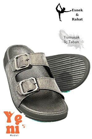 Kadın Telik Çift Toka Yumuşak ve Esnek Tabanlı Kadın Teliği Günlük Kullanım Füme