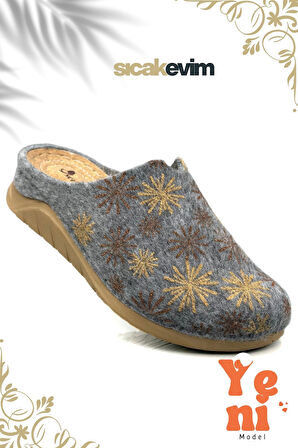 Kadın Ev Terliği  – Poli Taban Hafif Tabanlı Sıcak Tutan Ev Terliği Gri