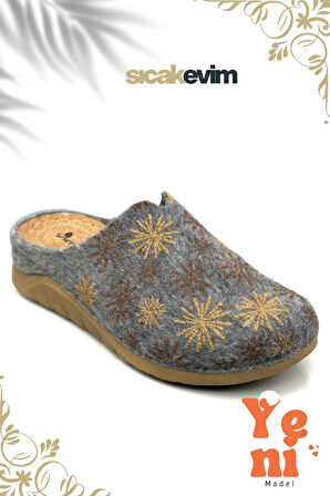 Kadın Ev Terliği  – Poli Taban Hafif Tabanlı Sıcak Tutan Ev Terliği Gri