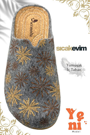Kadın Ev Terliği  – Poli Taban Hafif Tabanlı Sıcak Tutan Ev Terliği Gri