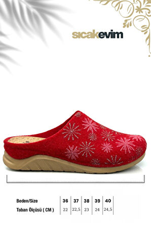Kadın Ev Terliği  – Poli Taban Hafif Tabanlı Sıcak Tutan Ev Terliği Kırmızı