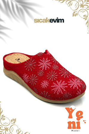Kadın Ev Terliği  – Poli Taban Hafif Tabanlı Sıcak Tutan Ev Terliği Kırmızı