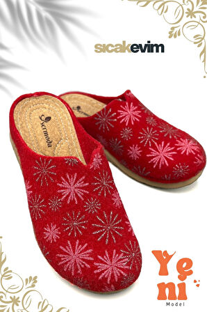 Kadın Ev Terliği  – Poli Taban Hafif Tabanlı Sıcak Tutan Ev Terliği Kırmızı