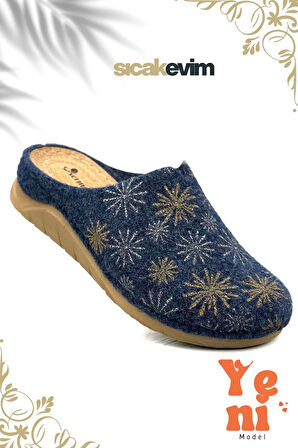 Kadın Ev Terliği  – Poli Taban Hafif Tabanlı Sıcak Tutan Ev Terliği Lacivert