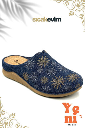 Kadın Ev Terliği  – Poli Taban Hafif Tabanlı Sıcak Tutan Ev Terliği Lacivert