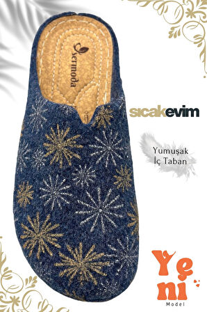 Kadın Ev Terliği  – Poli Taban Hafif Tabanlı Sıcak Tutan Ev Terliği Lacivert
