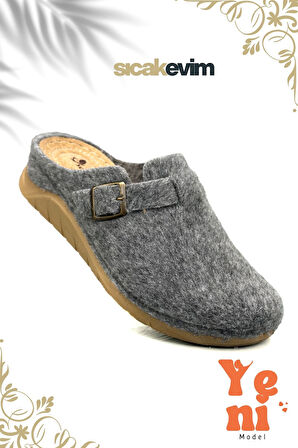 Erkek Ev Terliği  – Poli Taban Hafif Tabanlı Sıcak Tutan Halı Terliği Gri