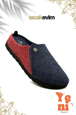 Kadın Ev Terliği  – Poli Taban Hafif Tabanlı Sıcak Tutan Ev Terliği Lacivert Kırmızı