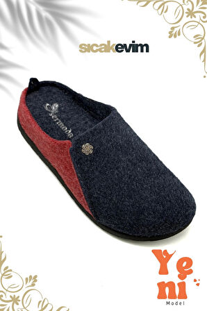 Kadın Ev Terliği  – Poli Taban Hafif Tabanlı Sıcak Tutan Ev Terliği Lacivert Kırmızı