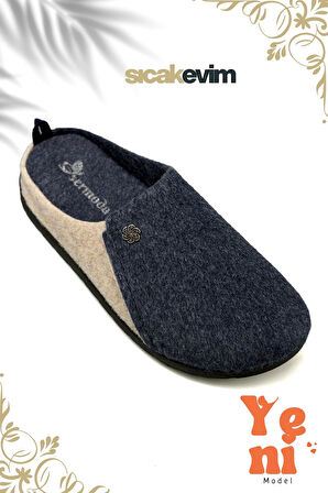 Kadın Ev Terliği  – Poli Taban Hafif Tabanlı Sıcak Tutan Ev Terliği Lacivert Bej