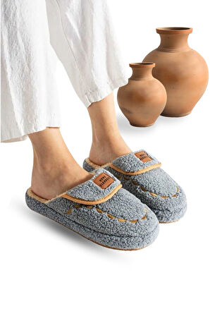 Kadın Ev Terliği Hafif Tabanlı Sıcak Tutan Kışlık Kadın Ev Terliği Çeyiz Terliği Gri