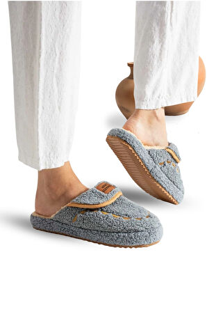 Kadın Ev Terliği Hafif Tabanlı Sıcak Tutan Kışlık Kadın Ev Terliği Çeyiz Terliği Gri