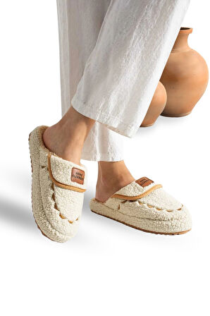 Kadın Ev Terliği Hafif Tabanlı Sıcak Tutan Kışlık Kadın Ev Terliği Çeyiz Terliği Ekru