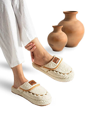 Kadın Ev Terliği Hafif Tabanlı Sıcak Tutan Kışlık Kadın Ev Terliği Çeyiz Terliği Ekru