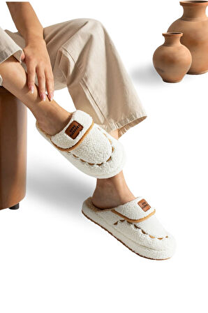 Kadın Ev Terliği Hafif Tabanlı Sıcak Tutan Kışlık Kadın Ev Terliği Çeyiz Terliği Beyaz