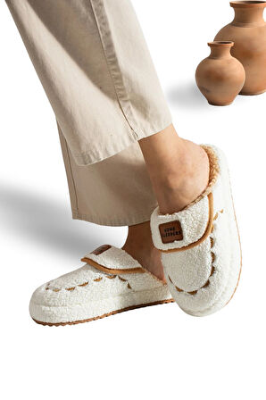 Kadın Ev Terliği Hafif Tabanlı Sıcak Tutan Kışlık Kadın Ev Terliği Çeyiz Terliği Beyaz