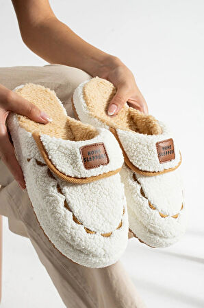 Kadın Ev Terliği Hafif Tabanlı Sıcak Tutan Kışlık Kadın Ev Terliği Çeyiz Terliği Beyaz