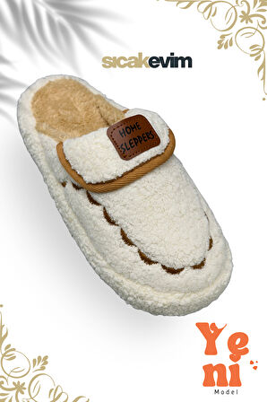 Kadın Ev Terliği Hafif Tabanlı Sıcak Tutan Kışlık Kadın Ev Terliği Çeyiz Terliği Beyaz