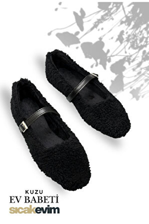 Kadın Kürklü Babet - Kuzu Babet İçi ve Dışı Kürklü Kadın Babet Siyah