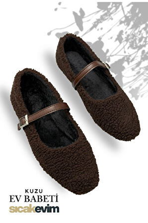 Kadın Kürklü Babet - Kuzu Babet İçi ve Dışı Kürklü Kadın Babet Kahve