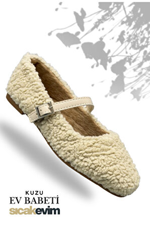 Kadın Kürklü Babet - Kuzu Babet İçi ve Dışı Kürklü Kadın Babet Bej