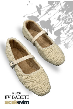 Kadın Kürklü Babet - Kuzu Babet İçi ve Dışı Kürklü Kadın Babet Bej