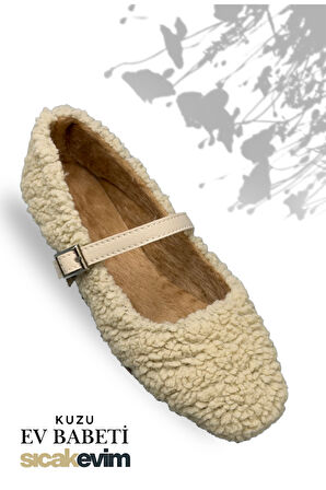 Kadın Kürklü Babet - Kuzu Babet İçi ve Dışı Kürklü Kadın Babet Bej