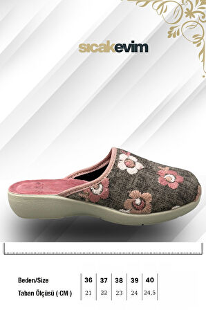 Kadın Ev Terliği  – Poli Taban Hafif Tabanlı Sıcak Tutan Ev Terliği Gri Pembe