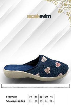 Kadın Ev Terliği  – Poli Taban Hafif Tabanlı Sıcak Tutan Ev Terliği Kalp Lacivert