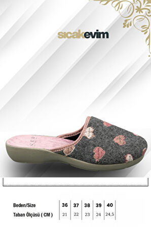 Kadın Ev Terliği  – Poli Taban Hafif Tabanlı Sıcak Tutan Ev Terliği Kalp Gri