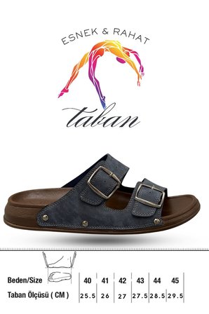 Sermoda Erkek Terlik - Çift Toka Ayarlanabilir Esnek Taban Deri Erkek Terlik T Lacivert