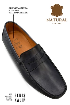 Sermoda Erkek Loafer - Hakiki Deri Rok Loafer Erkek Ayakkabı Lacivert