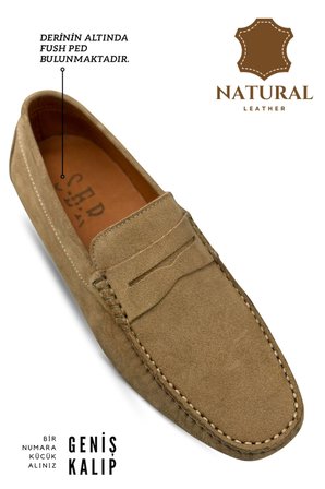 Sermoda Erkek Loafer - Hakiki Deri Rok Loafer Erkek Ayakkabı Süet Bej