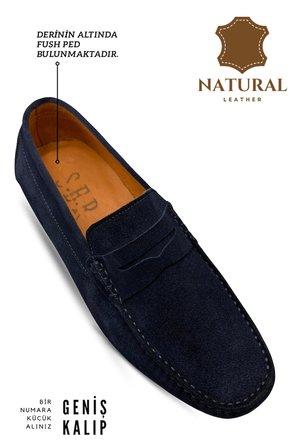 Sermoda Erkek Loafer - Hakiki Deri Rok Loafer Erkek Ayakkabı Süet Lacivert