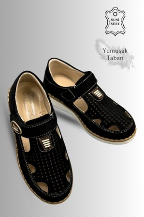 Sermoda Çocuk Sandalet - Cırtlı Süet Yumuşak Taban Erkek Çocuk Sandalet Siyah