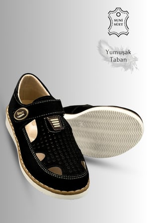 Sermoda Çocuk Sandalet - Cırtlı Süet Yumuşak Taban Erkek Çocuk Sandalet Siyah