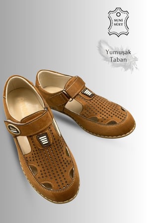 Sermoda Çocuk Sandalet - Cırtlı Süet Yumuşak Taban Erkek Çocuk Sandalet Taba