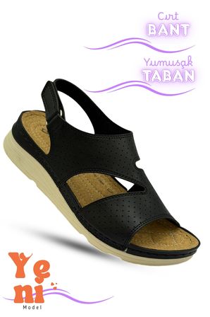 Kadın Sandalet  – Kalın ve Yumuşak Taban Rahat Cırtlı Kadın Sandalet Siyah