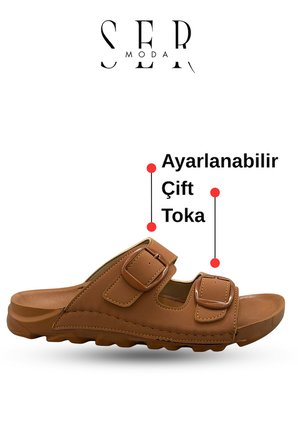 Kadın Terlik  – Esnek Anatomik Tabanlı Ayarlanabilir Çift Tokalı Kadın Terlik Taba