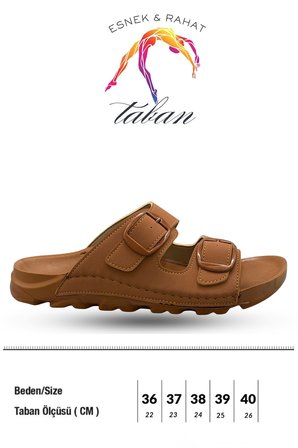 Kadın Terlik  – Esnek Anatomik Tabanlı Ayarlanabilir Çift Tokalı Kadın Terlik Taba
