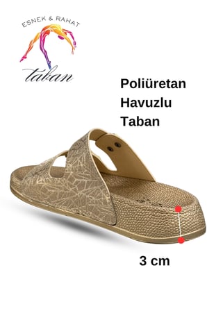 Çift Toka Kadın Terlik - Rahat ve Esnek Tabanlı Ayarlanabilir Bantlı Kadın Terlik Altın