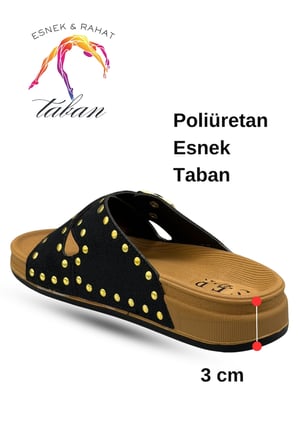 Troklu Kadın Terlik - Tokalı Troklu Rahat ve Esnek Taban Kadın Terlik Siyah
