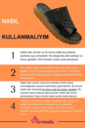Hakiki Deri Erkek Terlik - Yumuşak Kalın Taban Tabanlı Hakiki Deri Erkek Terlik 3D Siyah