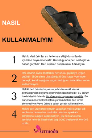 Hakiki Deri Erkek Terlik - Yumuşak Kalın Taban Tabanlı Hakiki Deri Erkek Terlik G Siyah