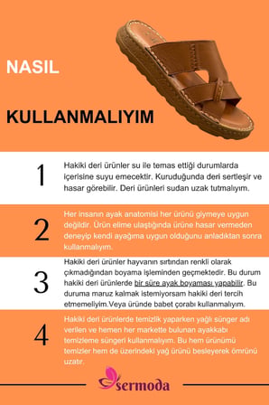 Hakiki Deri Erkek Terlik - Yumuşak Kalın Taban Tabanlı Hakiki Deri Erkek Terlik G Taba