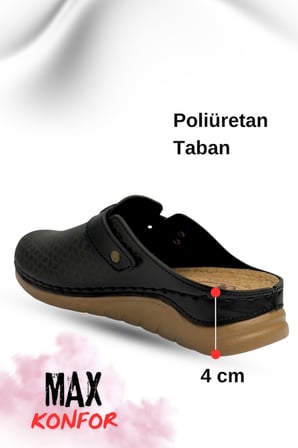 Kadın Terlik  – Kapalı Burun Sabo Tarz Anatomik Kadın Deri Terlik Siyah