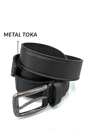 Sermoda 33 mm Doğal Deri Dikiş Baskı Erkek Kumaş Kemeri Siyah