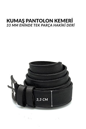 Sermoda 33 mm Doğal Deri Dikiş Baskı Erkek Kumaş Kemeri Siyah