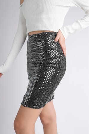 Sermoda 47 cm 170 Pullu Mini Etek Gri